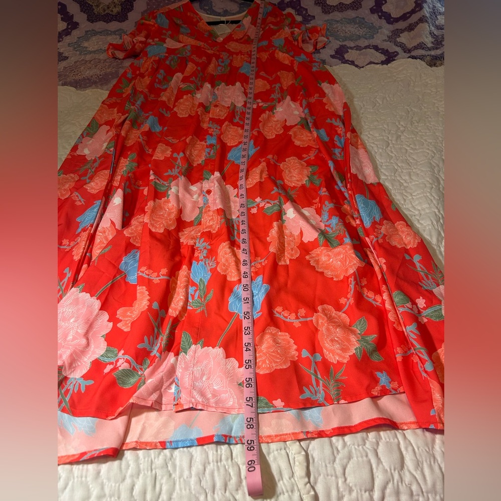 Floral Dark Pink almost Red Maxi Dress. - Picture 6 of 6